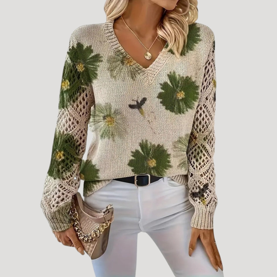 Maja | Knit V-Neck Floral Jumper