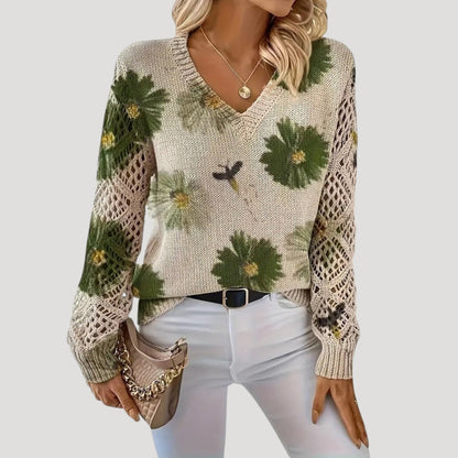 Maja | Knit V-Neck Floral Jumper