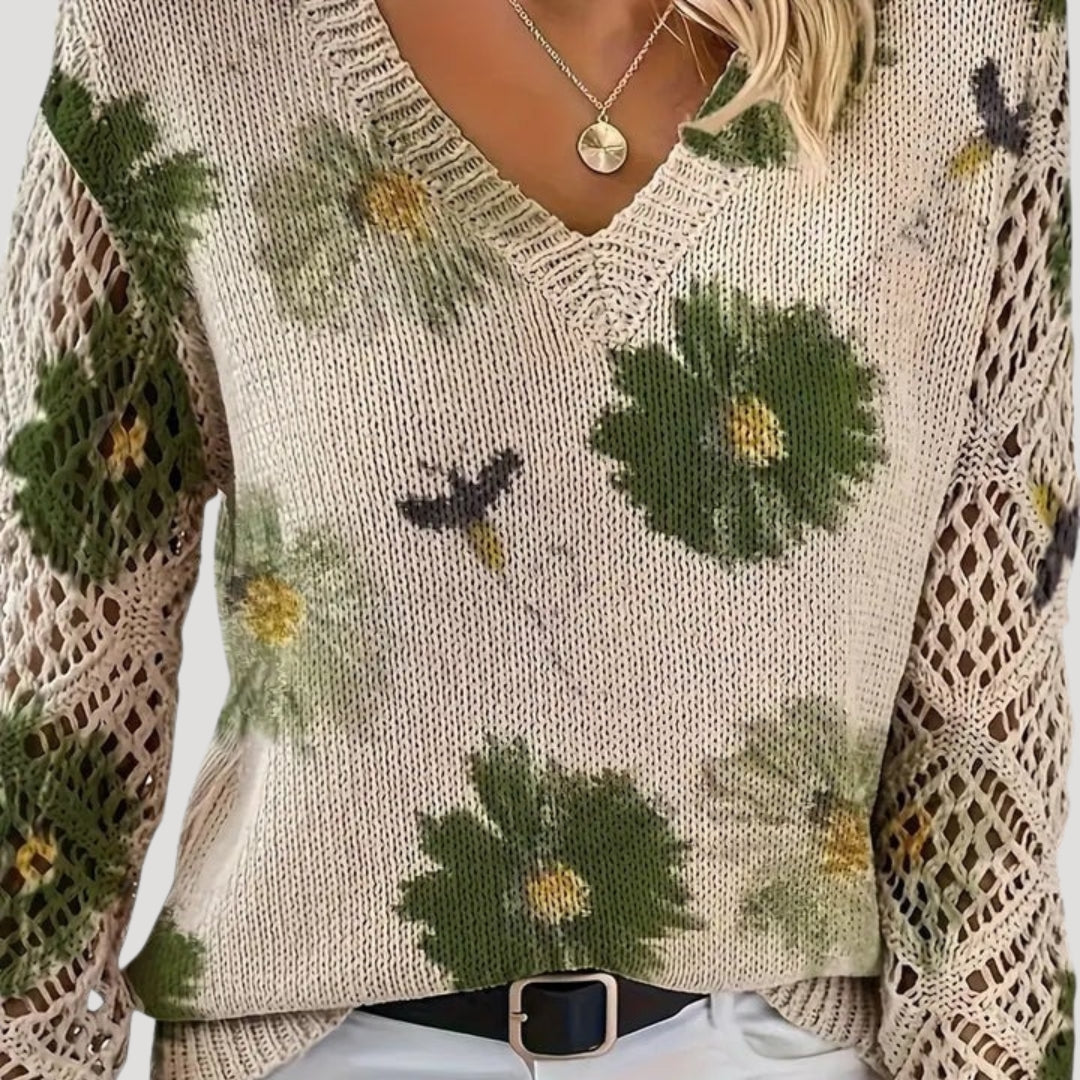 Maja | Knit V-Neck Floral Jumper
