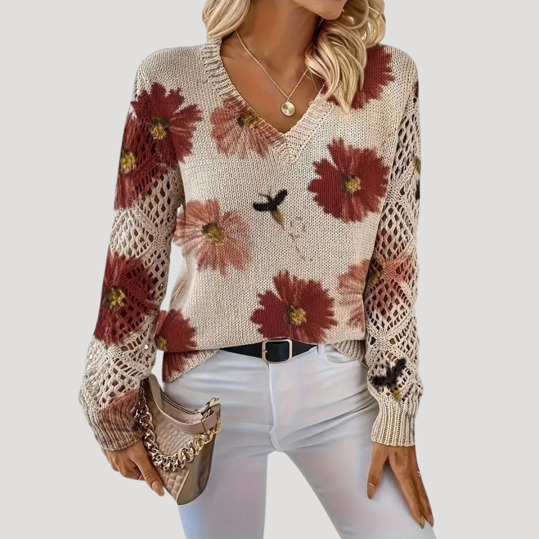 Maja | Knit V-Neck Floral Jumper