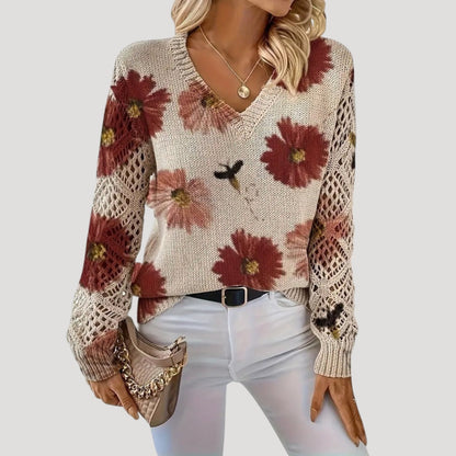 Maja | Knit V-Neck Floral Jumper