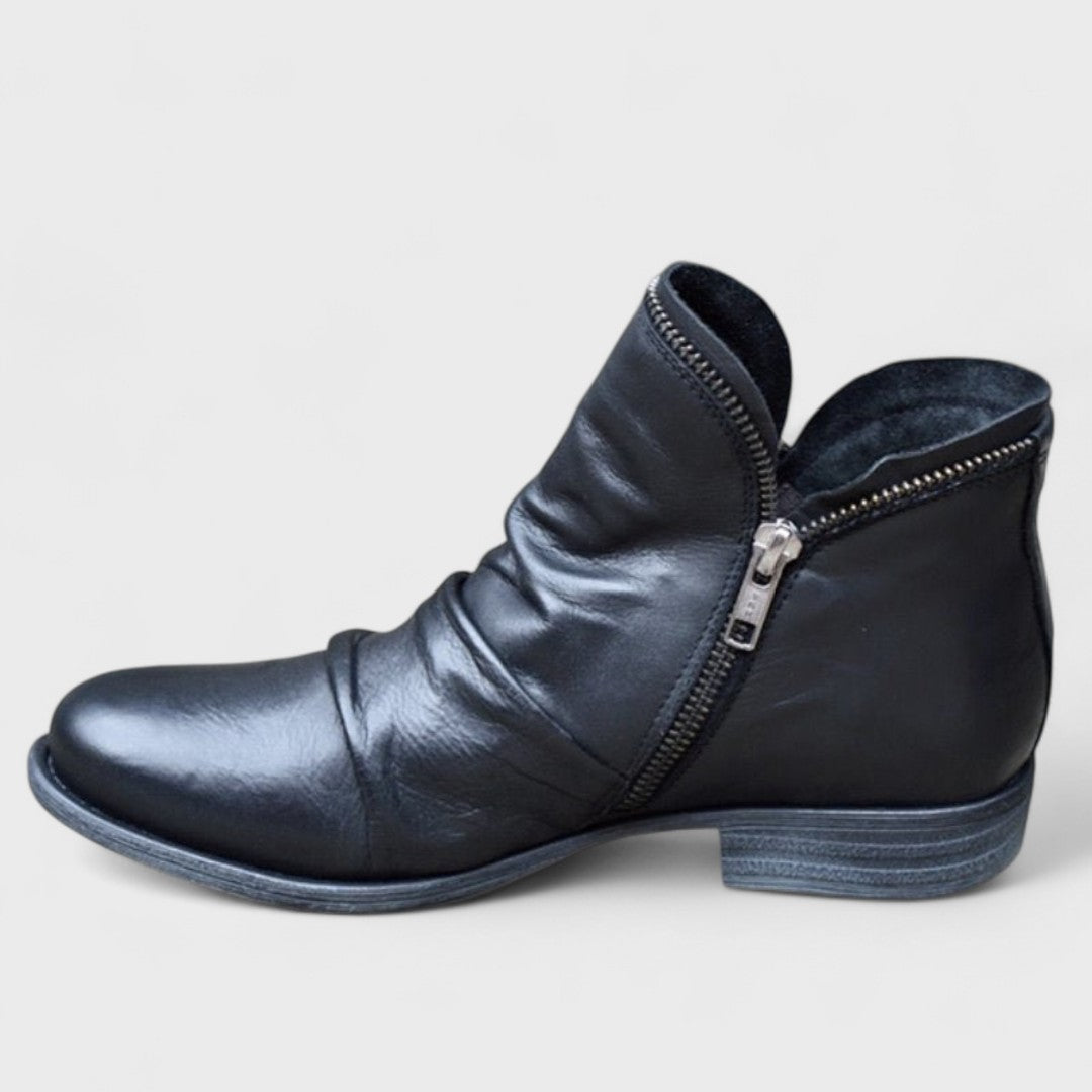 Women's Leather Short Boots with Size Zip