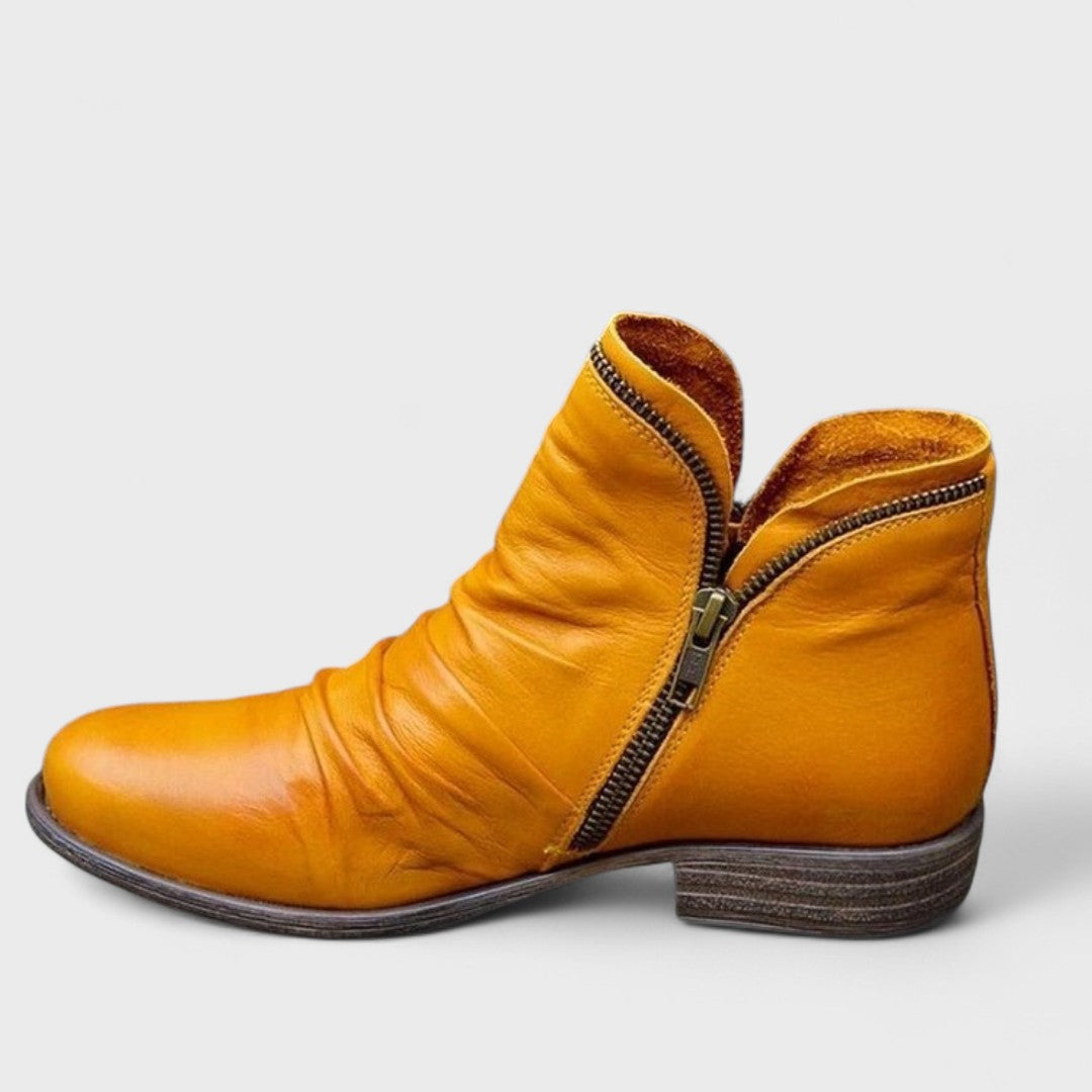 Women's Leather Short Boots with Size Zip