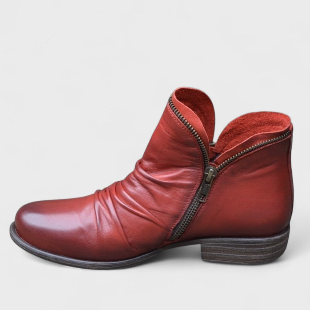 Women's Leather Short Boots with Size Zip