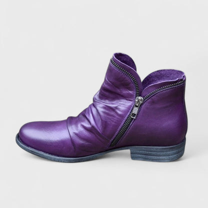 Women's Leather Short Boots with Size Zip