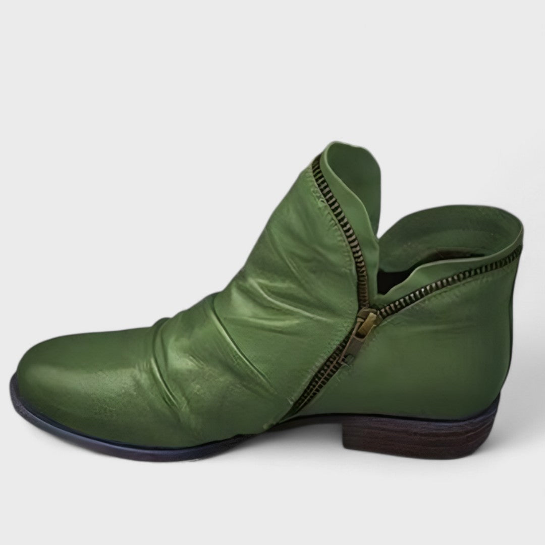 Women's Leather Short Boots with Size Zip