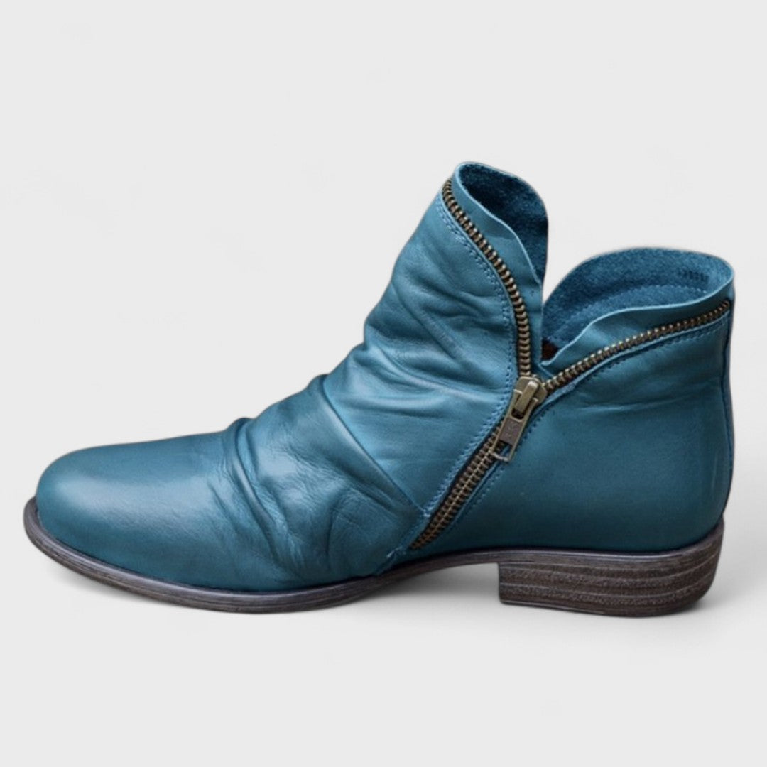 Women's Leather Short Boots with Size Zip