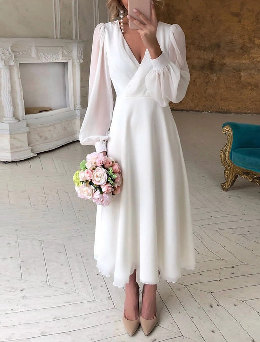 Klassisches langärmliges fließendes Hochzeitskleid für Frauen