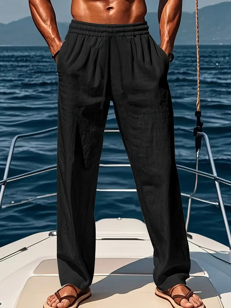 Men’s Loose Fit Linen-Style Trousers – Lightweight Summer Pants for Holidays, Travel and Everyday Wear