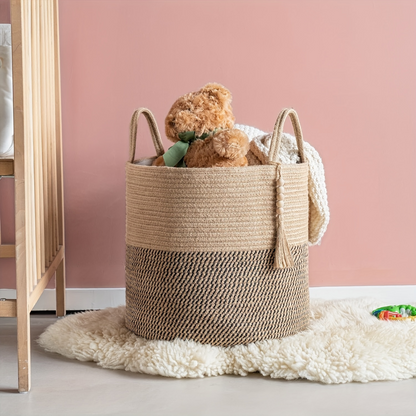 Mireyana – Macramé Katoenen Opbergmand 40x35 cm Gevlochten Wasmand