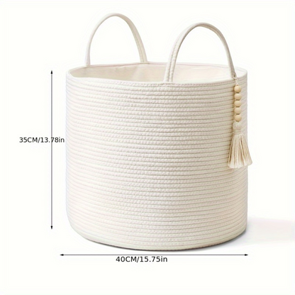 Mireyana – Macramé Katoenen Opbergmand 40x35 cm Gevlochten Wasmand