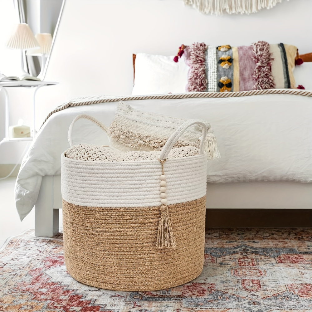 Mireyana – Macramé Katoenen Opbergmand 40x35 cm Gevlochten Wasmand
