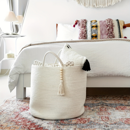 Mireyana – Macramé Katoenen Opbergmand 40x35 cm Gevlochten Wasmand