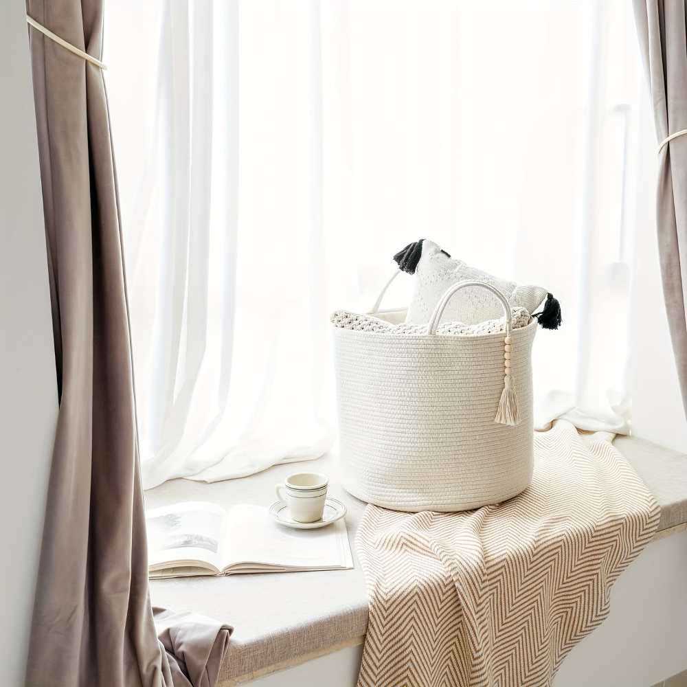 Mireyana – Macramé Katoenen Opbergmand 40x35 cm Gevlochten Wasmand
