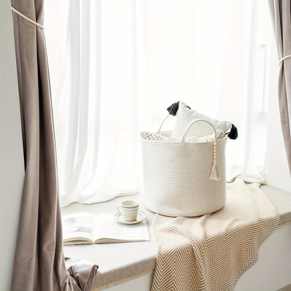 Mireyana – Macramé Katoenen Opbergmand 40x35 cm Gevlochten Wasmand