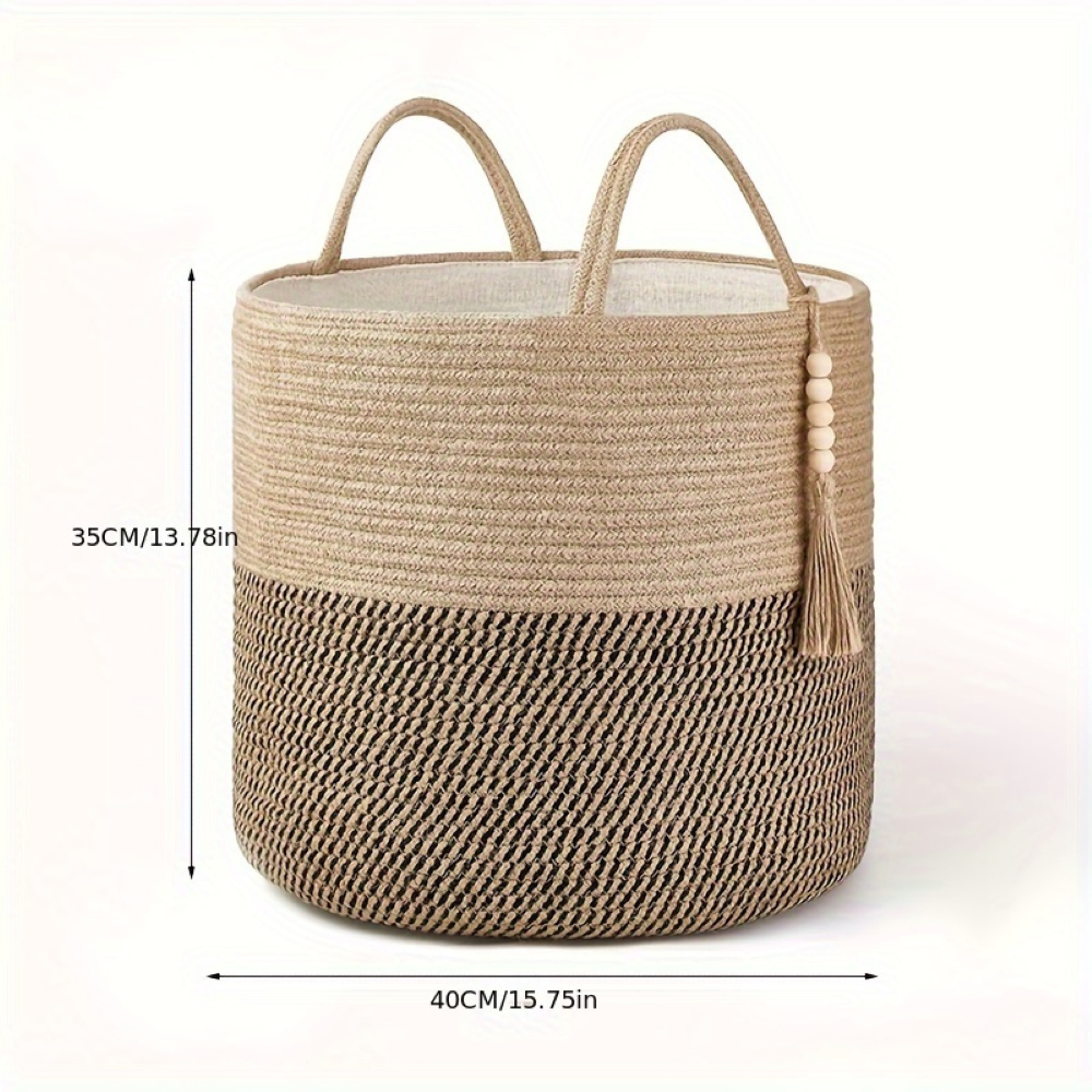 Mireyana – Macramé Katoenen Opbergmand 40x35 cm Gevlochten Wasmand