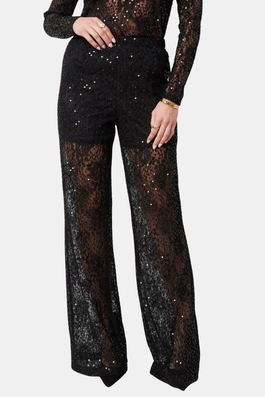 Madeleine – Wide-Leg Lace Pants with Glitter in Black
