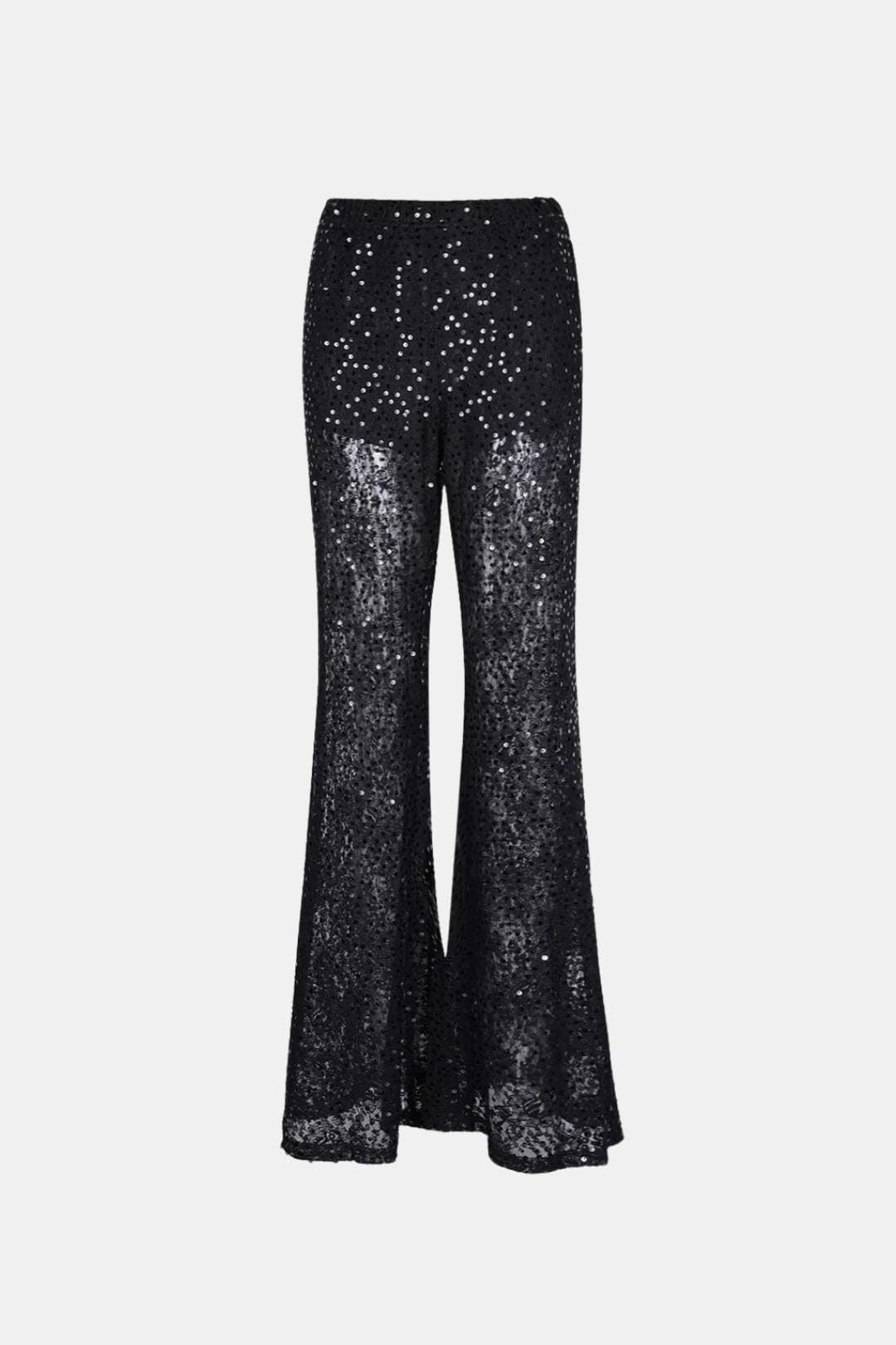 Madeleine – Wide-Leg Lace Pants with Glitter in Black