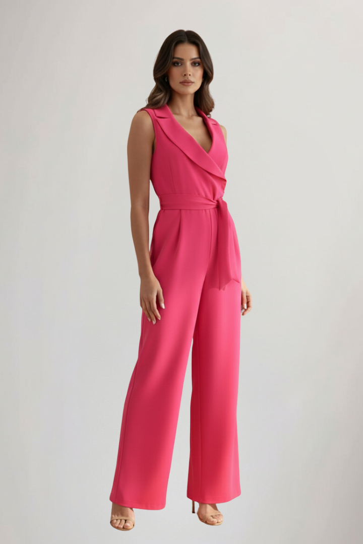 Madelyn | Women’s Sleeveless Wide Leg Jumpsuit – Tie Waist, Smart Casual One Piece Outfit