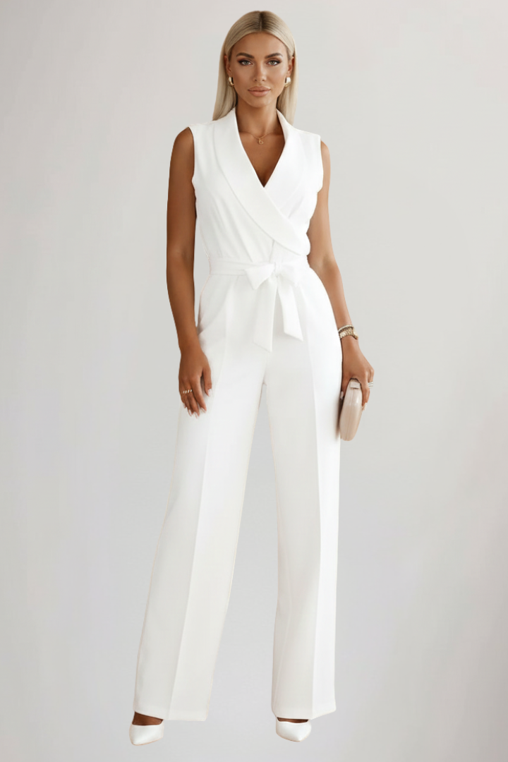 Madelyn | Women’s Sleeveless Wide Leg Jumpsuit – Tie Waist, Smart Casual One Piece Outfit