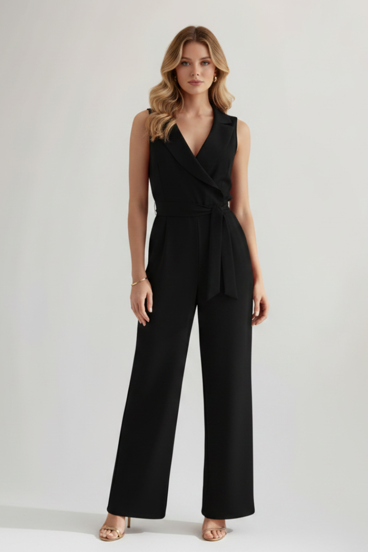 Madelyn | Women’s Sleeveless Wide Leg Jumpsuit – Tie Waist, Smart Casual One Piece Outfit