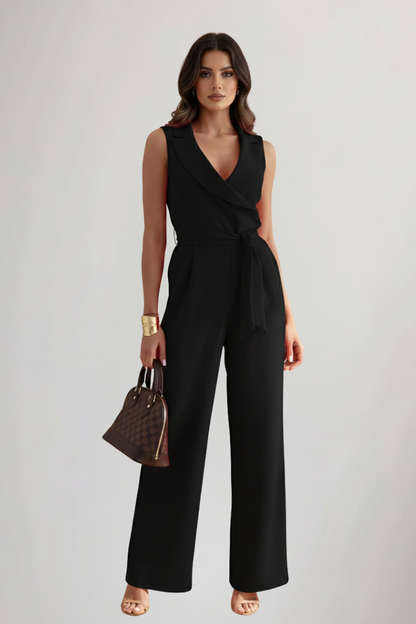 Madelyn | Women’s Sleeveless Wide Leg Jumpsuit – Tie Waist, Smart Casual One Piece Outfit