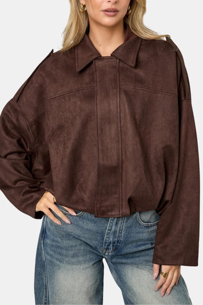 Madilyn – Oversized Matte-Suede Zip-Front Jacket
