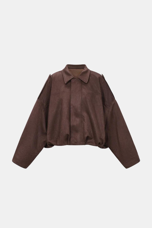 Madilyn – Oversized Matte-Suede Zip-Front Jacket