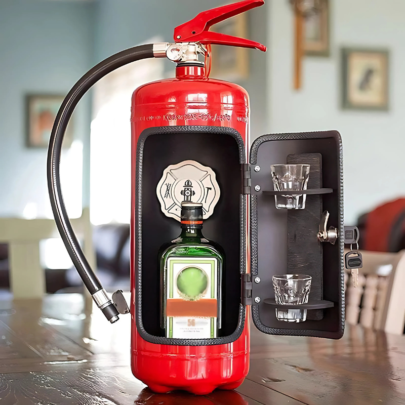 Brandblusser Drankenkast Met Flessenhouder En Glazenrek Handgemaakte Mini Bar Industrieel Woonaccessoire | Restfield