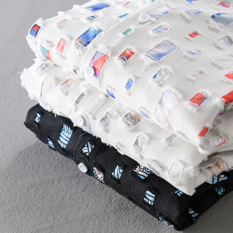 Men's Linen Abstract Print Long Sleeve Button Down Casual Shirt