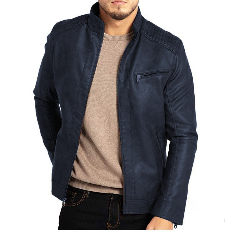 Men's Leather Bomber Jacket Classic Fit Outerwear