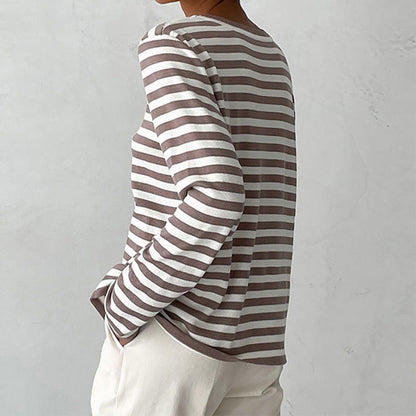 Felpa da donna a righe a maniche lunghe in maglia – Top casual con scollo rotondo