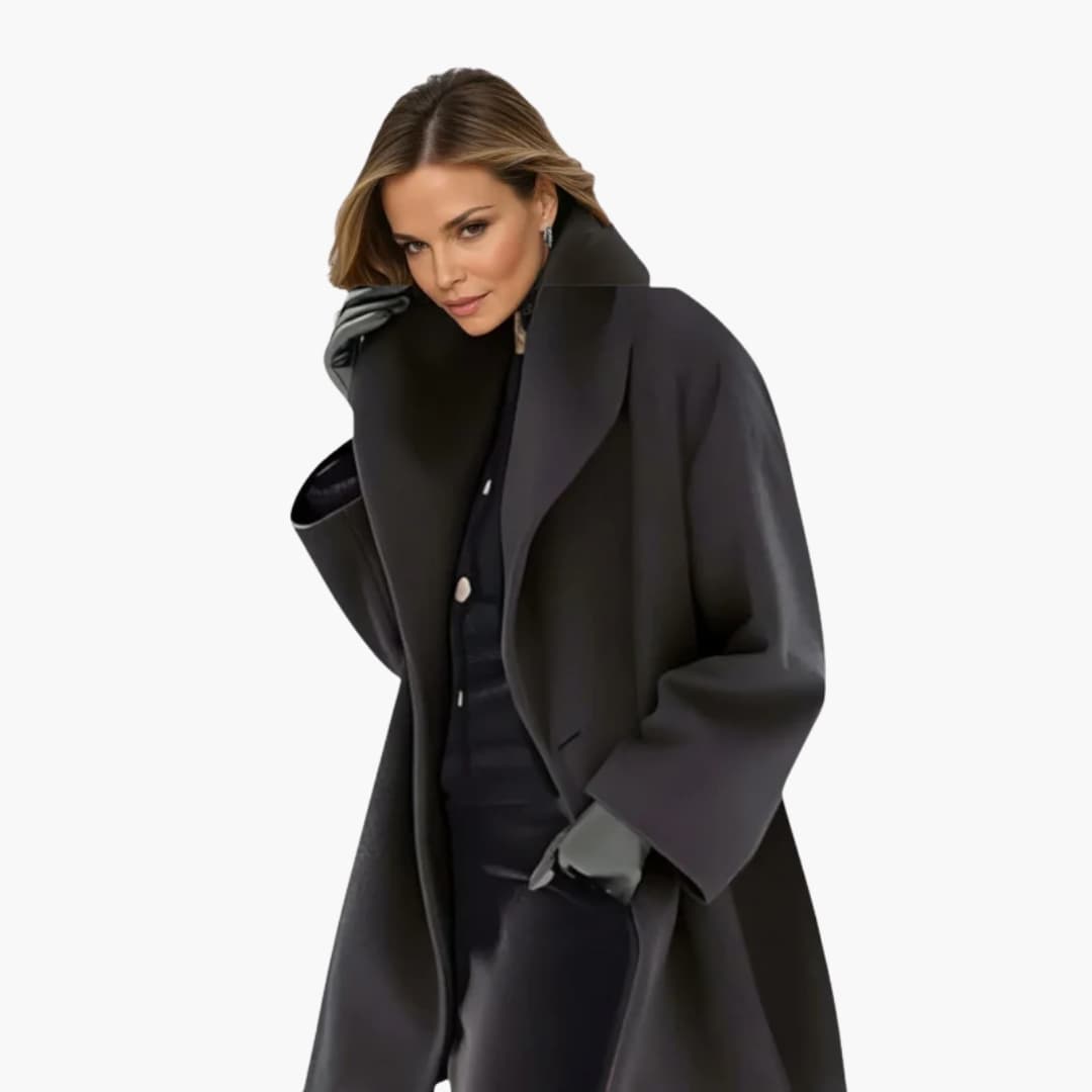 Manteau féminin mi-long à col large et ouvert
