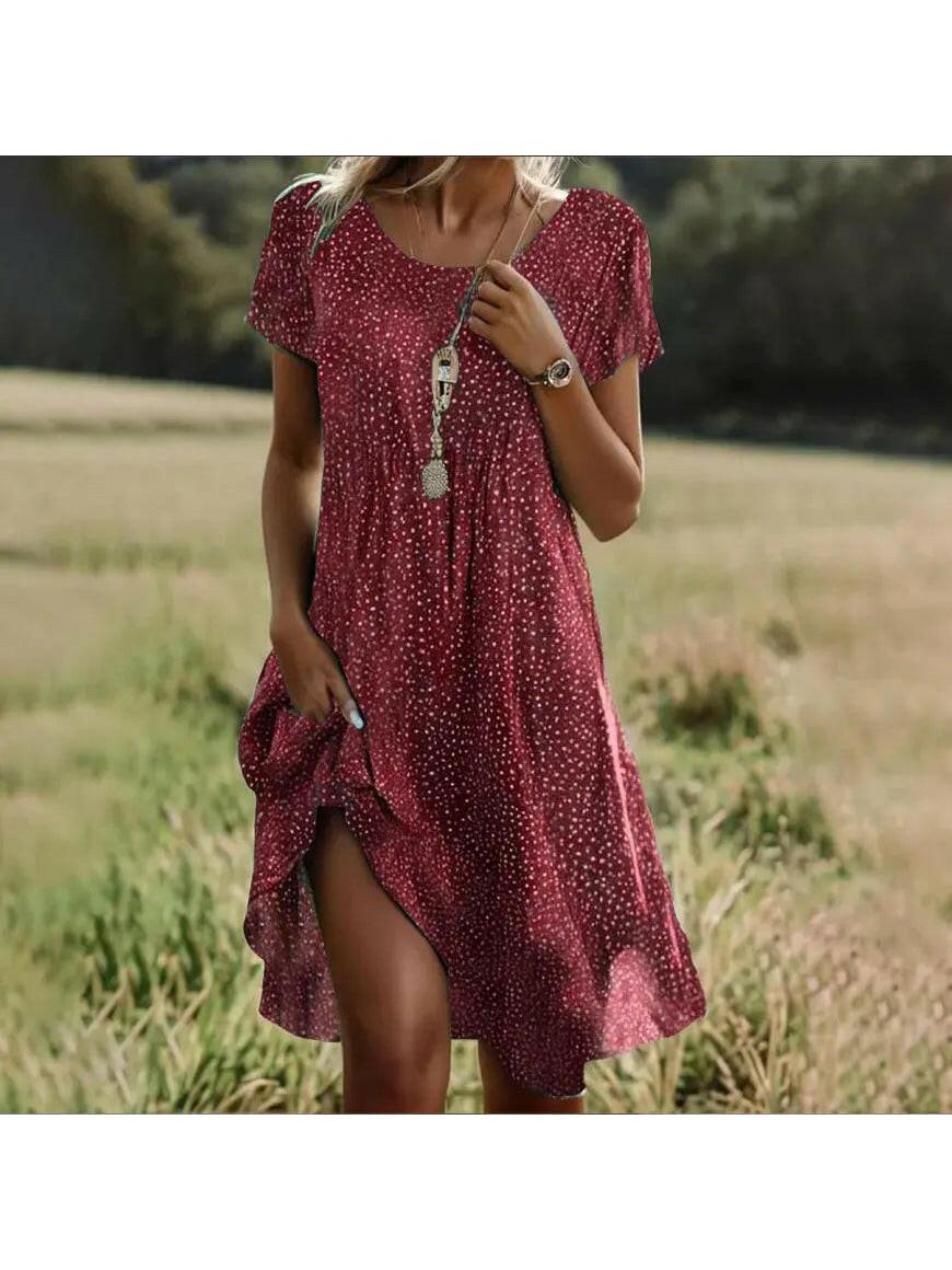 Maribel | Women's Floral Dress With Short Sleeves And Side Slit