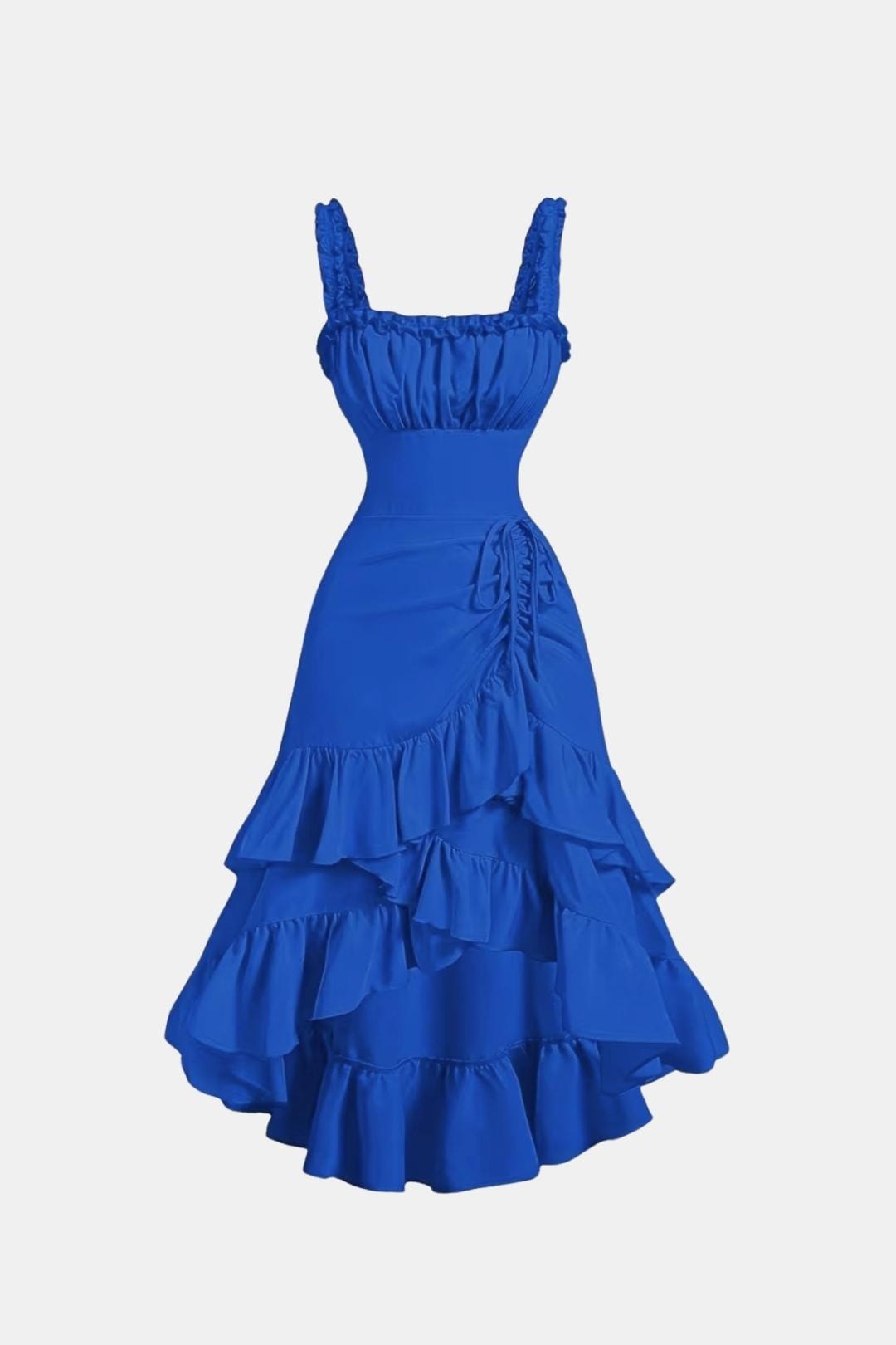 Maristella – Square Neck Ruffle A-Line Midi Dress in Royal Blue