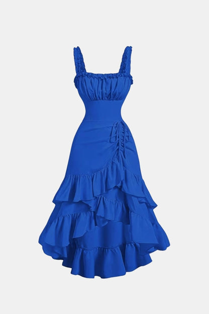 Maristella – Square Neck Ruffle A-Line Midi Dress in Royal Blue