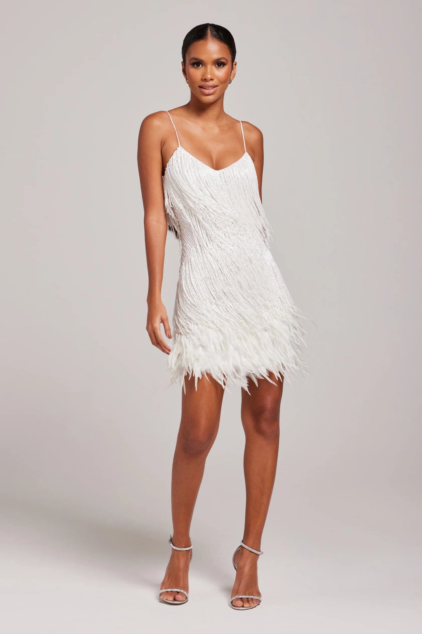 Robe de cocktail pour femme avec franges de plumes