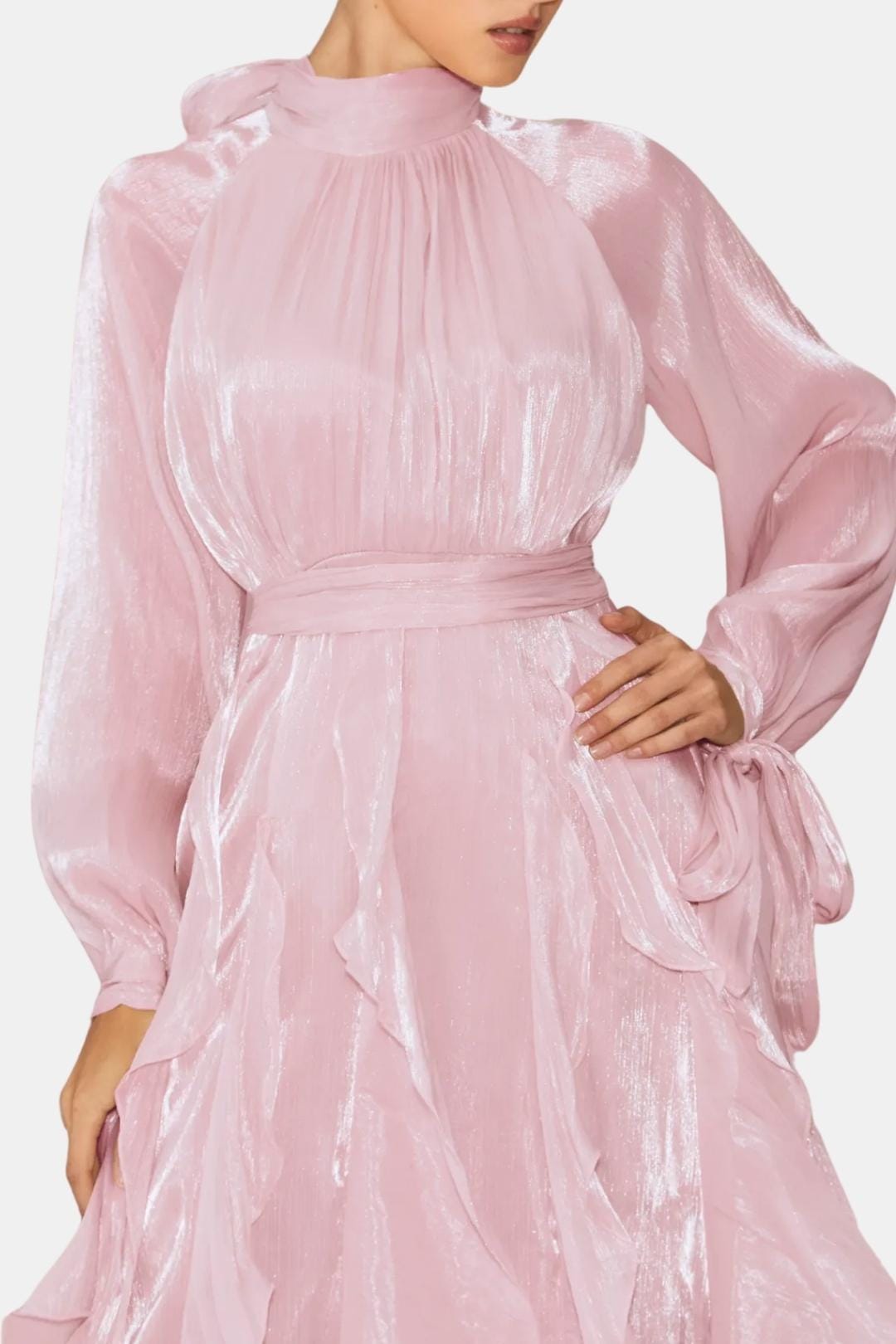 Marjorie – Puff-Sleeve Ruffle-Trim Maxi Dress with Flowing Layers