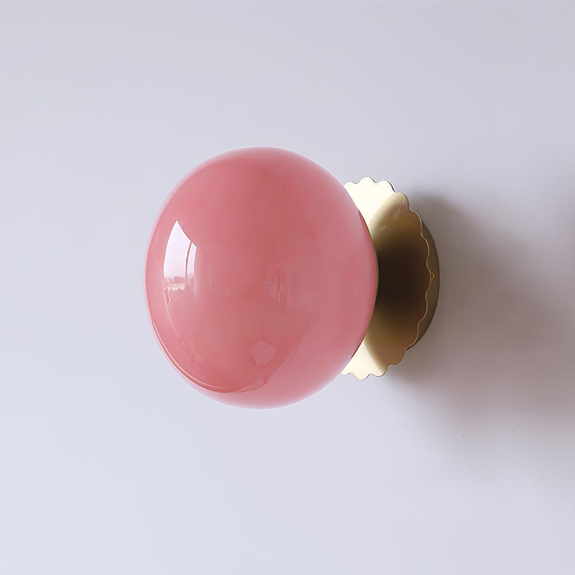 Pink Marshmallow Glass Wall Sconce With Brass Backplate