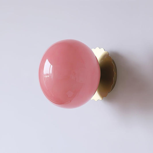 Pink Marshmallow Glass Wall Sconce With Brass Backplate