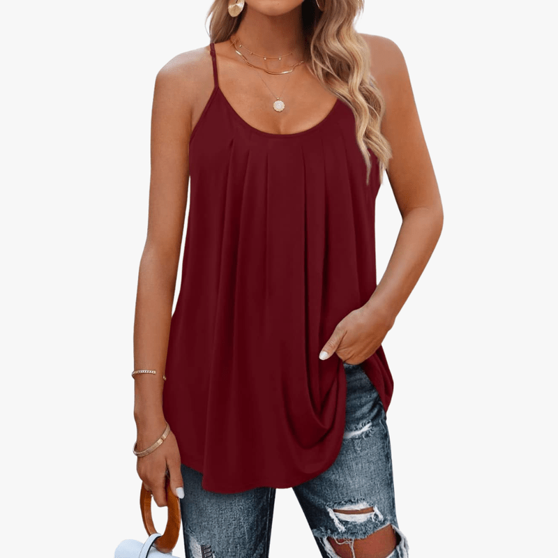 Jazzy Top Femme Été – Bretelles Réglables, Tissu Stretch Respirant & Coupe Ample Froncée