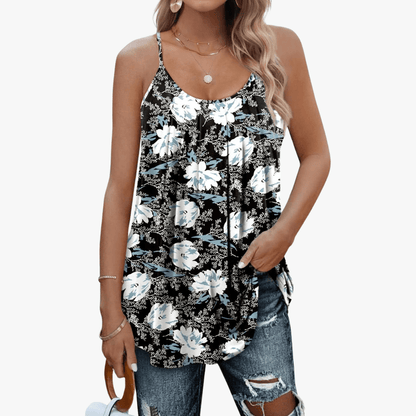Jazzy Top Femme Été – Bretelles Réglables, Tissu Stretch Respirant & Coupe Ample Froncée