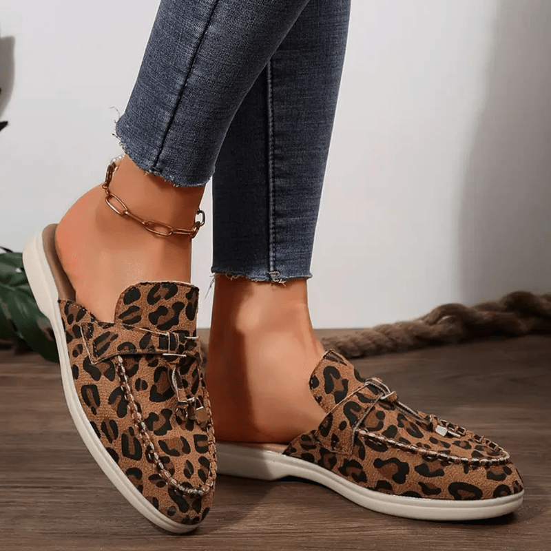Moira Mocassins Femme – Mules Léopard Sans Talon avec Semelle Souple & Style Sauvage