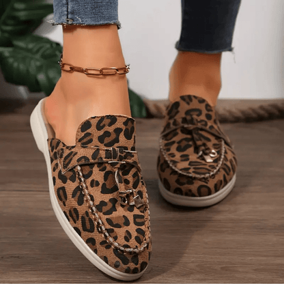 Moira Mocassins Femme – Mules Léopard Sans Talon avec Semelle Souple & Style Sauvage