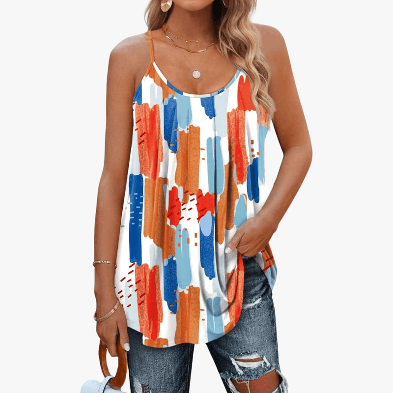 Jazzy Top Femme Été – Bretelles Réglables, Tissu Stretch Respirant & Coupe Ample Froncée