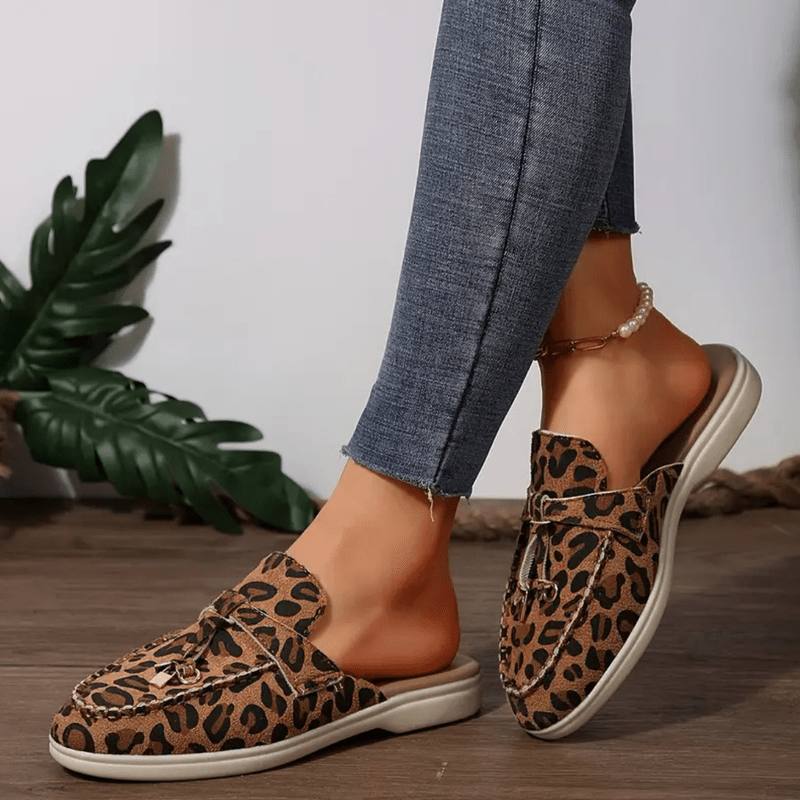 Moira Mocassins Femme – Mules Léopard Sans Talon avec Semelle Souple & Style Sauvage