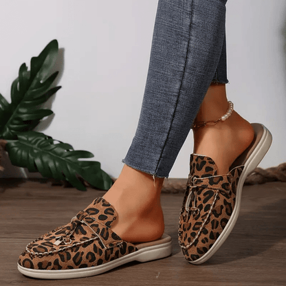 Moira Mocassins Femme – Mules Léopard Sans Talon avec Semelle Souple & Style Sauvage