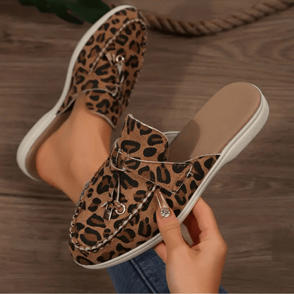 Moira Mocassins Femme – Mules Léopard Sans Talon avec Semelle Souple & Style Sauvage