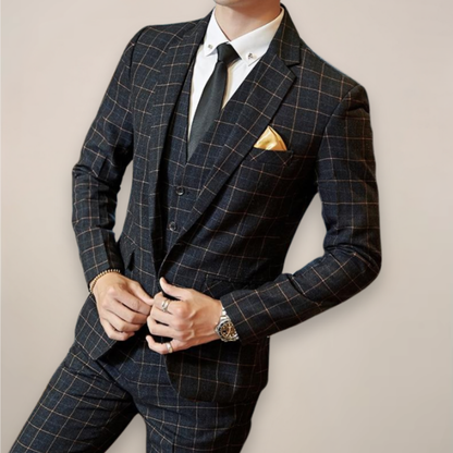 Mason | Men’s Spring Three Piece Suit Check Pattern Notch Lapel Waistcoat