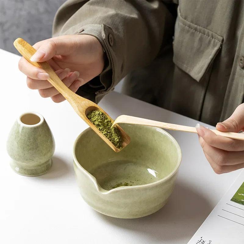 SUENTA Matcha-Set 6-teilig Keramik und Bambus für Teezeremonie